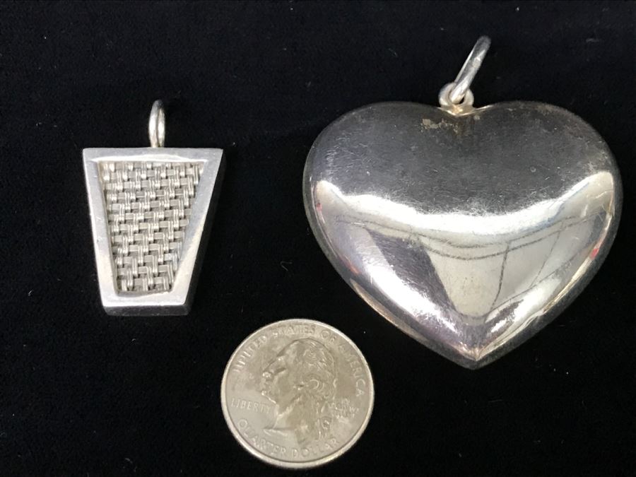 Pair Of Sterling Silver Pendants One Is Heart Shaped Other Is Signed Lois Hill 37.1g [Photo 2]
