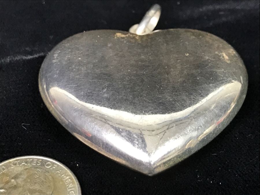 Pair Of Sterling Silver Pendants One Is Heart Shaped Other Is Signed Lois Hill 37.1g [Photo 5]