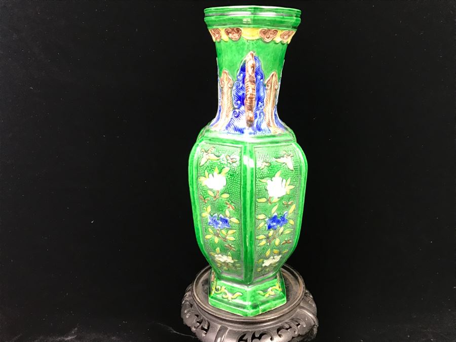Signed Chinese Vase With Wooden Stand [Photo 11]