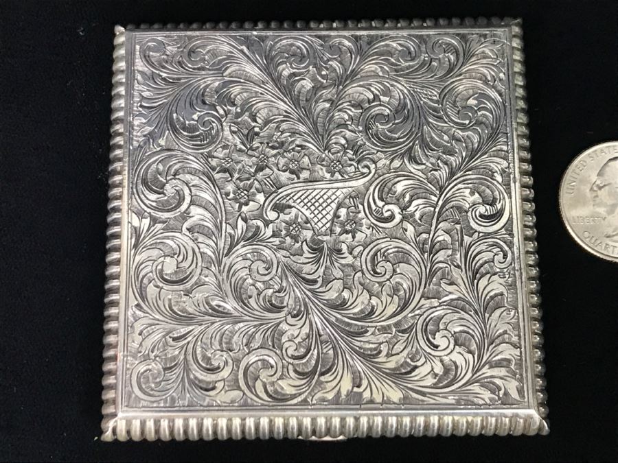 Vintage Chased 800 Silver Compact Case 90.5g [Photo 5]