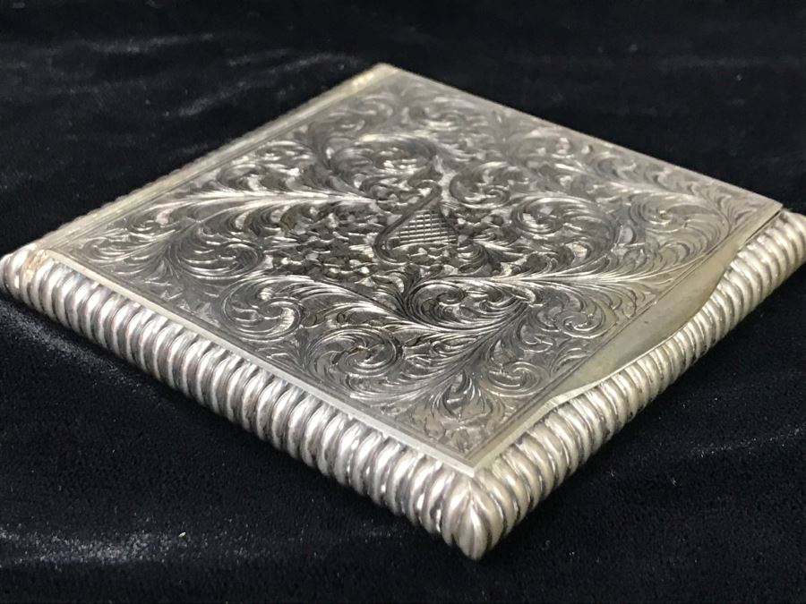Vintage Chased 800 Silver Compact Case 90.5g [Photo 4]