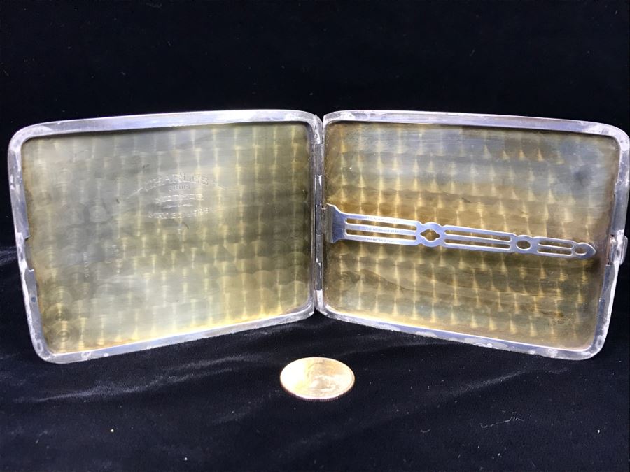 Vintage Sterling Silver Cigarrette Case Holder By Elgin Am. Mfg. Co. Inscribed Inside Charles From Mother May 25, 1929 Weighs 106g [Photo 2]