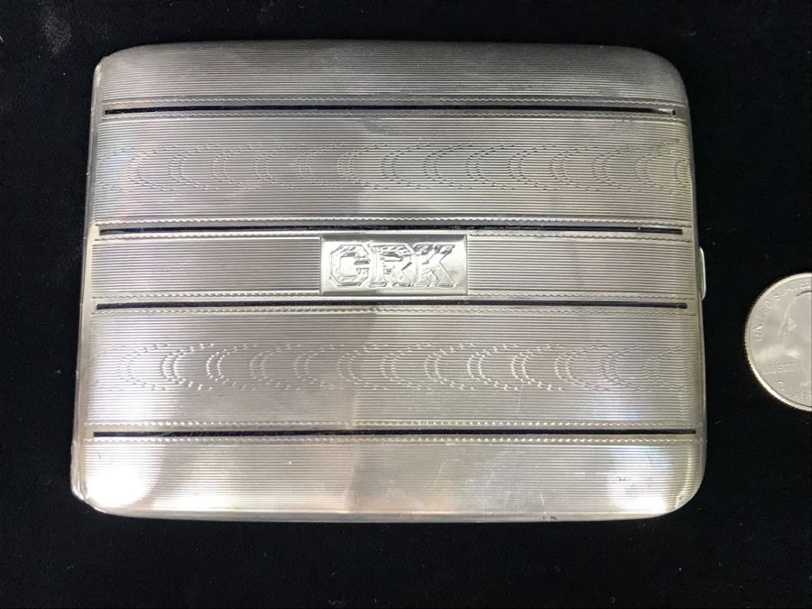 Vintage Sterling Silver Cigarrette Case Holder By Elgin Am. Mfg. Co. Inscribed Inside Charles From Mother May 25, 1929 Weighs 106g [Photo 1]