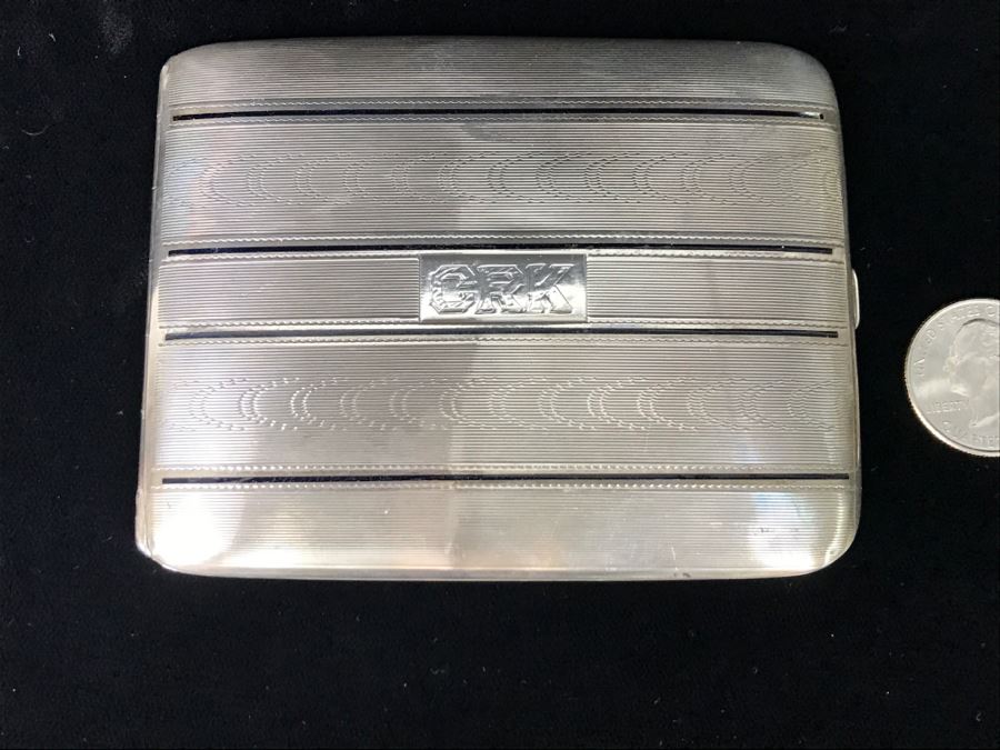 Vintage Sterling Silver Cigarrette Case Holder By Elgin Am. Mfg. Co. Inscribed Inside Charles From Mother May 25, 1929 Weighs 106g [Photo 3]