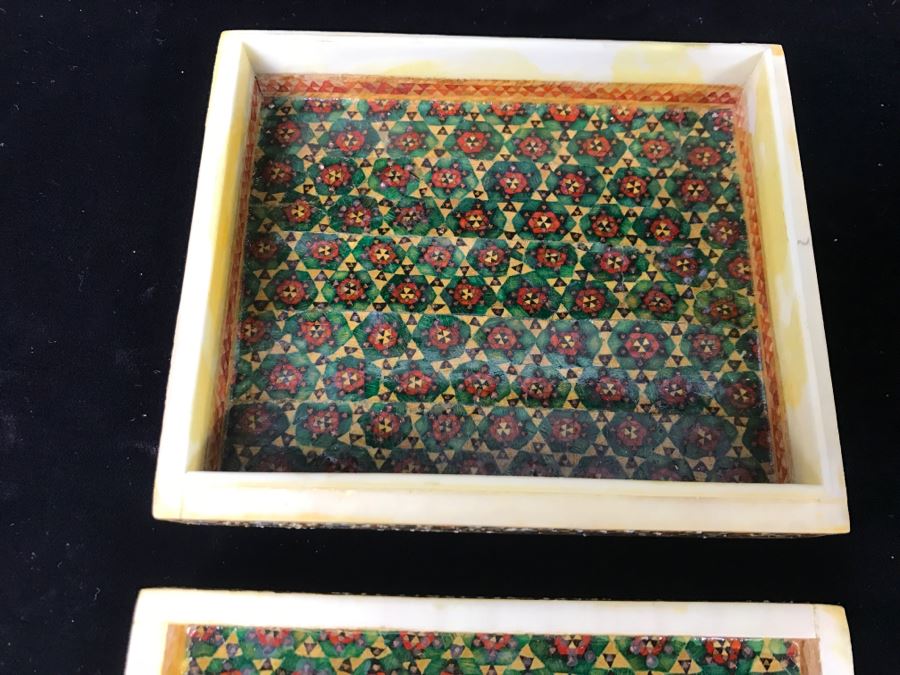 Detailed Inlaid Rectangular Box And Carved Round Wooden Trinket Box [Photo 13]