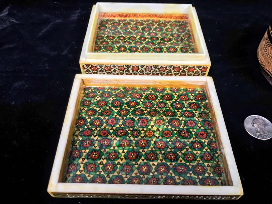 Detailed Inlaid Rectangular Box And Carved Round Wooden Trinket Box [Photo 11]