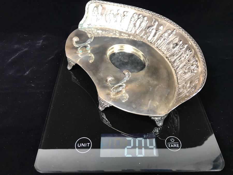 Sterling Silver Repoussé Inkwell Stand With Pen Holder And Inkwell With Sterling Silver Lid By William Comyns & Sons Ltd Stand Alone Weighs 204g Of Sterling [Photo 14]