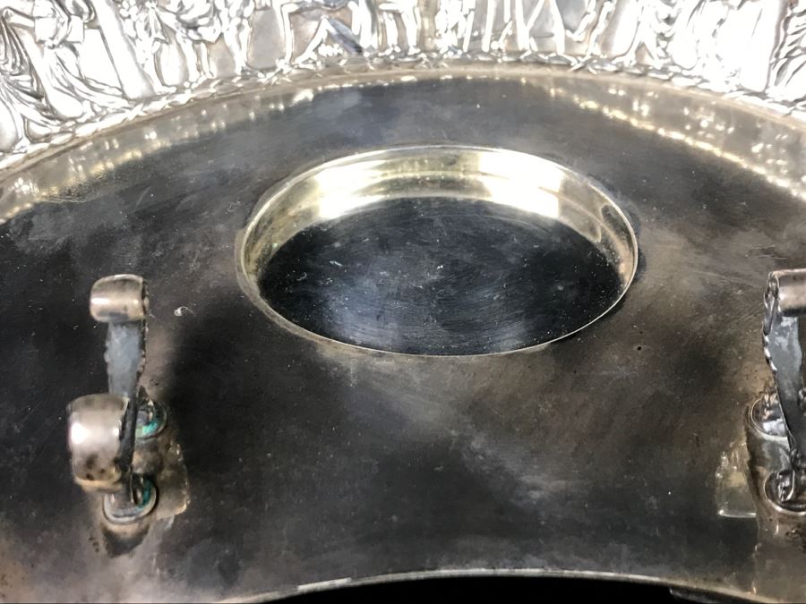 Sterling Silver Repoussé Inkwell Stand With Pen Holder And Inkwell With Sterling Silver Lid By William Comyns & Sons Ltd Stand Alone Weighs 204g Of Sterling [Photo 9]