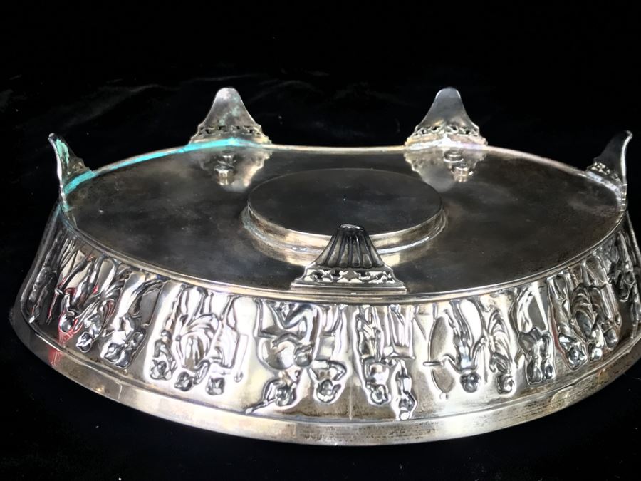 Sterling Silver Repoussé Inkwell Stand With Pen Holder And Inkwell With Sterling Silver Lid By William Comyns & Sons Ltd Stand Alone Weighs 204g Of Sterling [Photo 11]