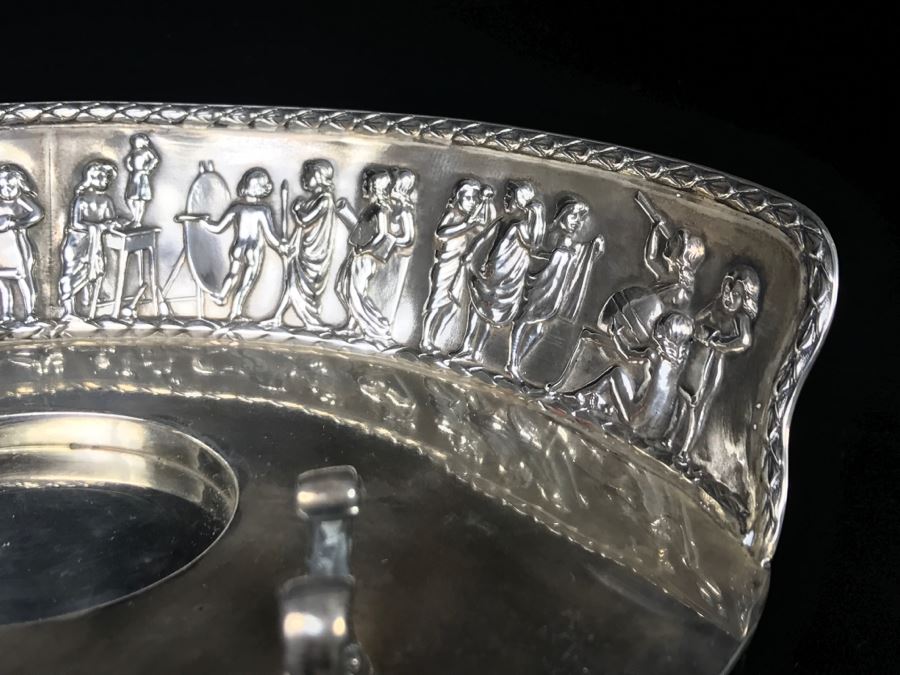 Sterling Silver Repoussé Inkwell Stand With Pen Holder And Inkwell With Sterling Silver Lid By William Comyns & Sons Ltd Stand Alone Weighs 204g Of Sterling [Photo 8]