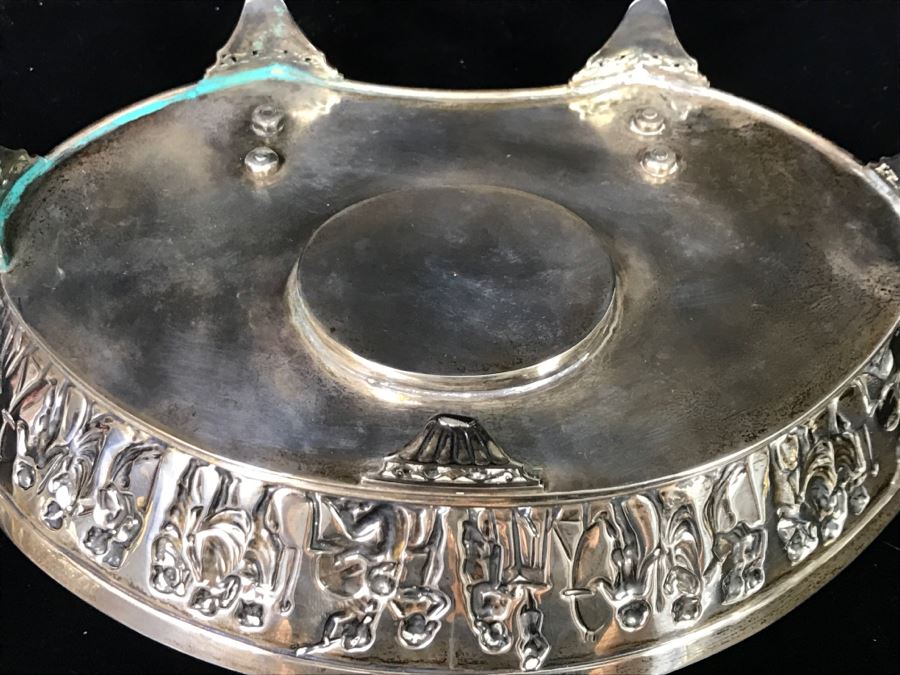 Sterling Silver Repoussé Inkwell Stand With Pen Holder And Inkwell With Sterling Silver Lid By William Comyns & Sons Ltd Stand Alone Weighs 204g Of Sterling [Photo 12]