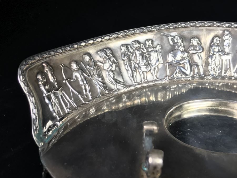 Sterling Silver Repoussé Inkwell Stand With Pen Holder And Inkwell With Sterling Silver Lid By William Comyns & Sons Ltd Stand Alone Weighs 204g Of Sterling [Photo 10]