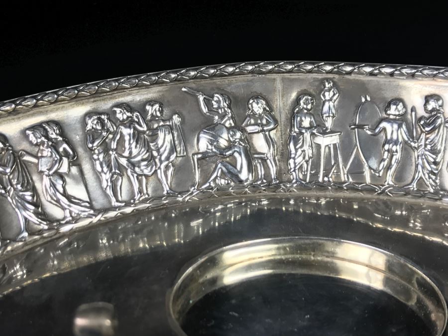 Sterling Silver Repoussé Inkwell Stand With Pen Holder And Inkwell With Sterling Silver Lid By William Comyns & Sons Ltd Stand Alone Weighs 204g Of Sterling [Photo 13]