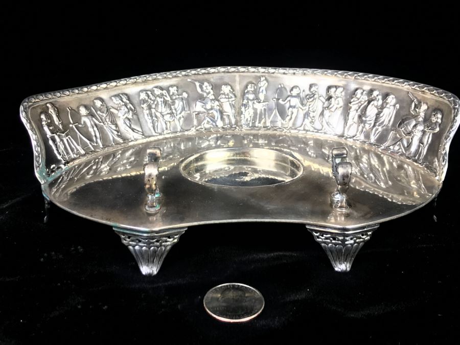 Sterling Silver Repoussé Inkwell Stand With Pen Holder And Inkwell With Sterling Silver Lid By William Comyns & Sons Ltd Stand Alone Weighs 204g Of Sterling [Photo 7]