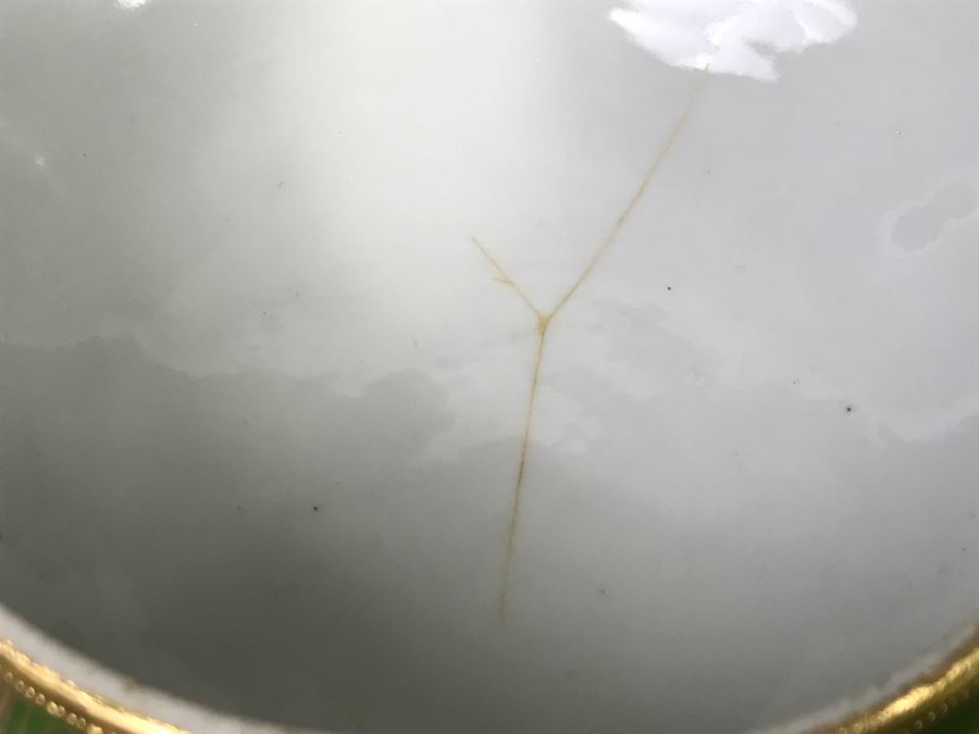 Stunning Hand Painted NIPPON Japanese Covered Footed Bowl Hairline Cracks In Bottom And Lid [Photo 10]