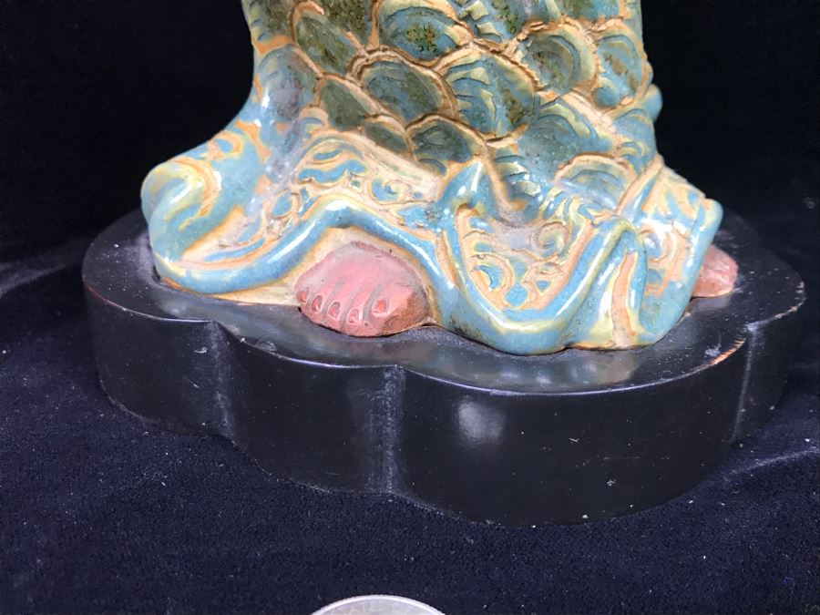 Signed Tall Chinese Figurine On Wooden Base [Photo 12]