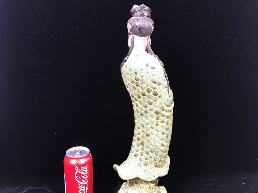 Signed Tall Chinese Figurine On Wooden Base [Photo 16]