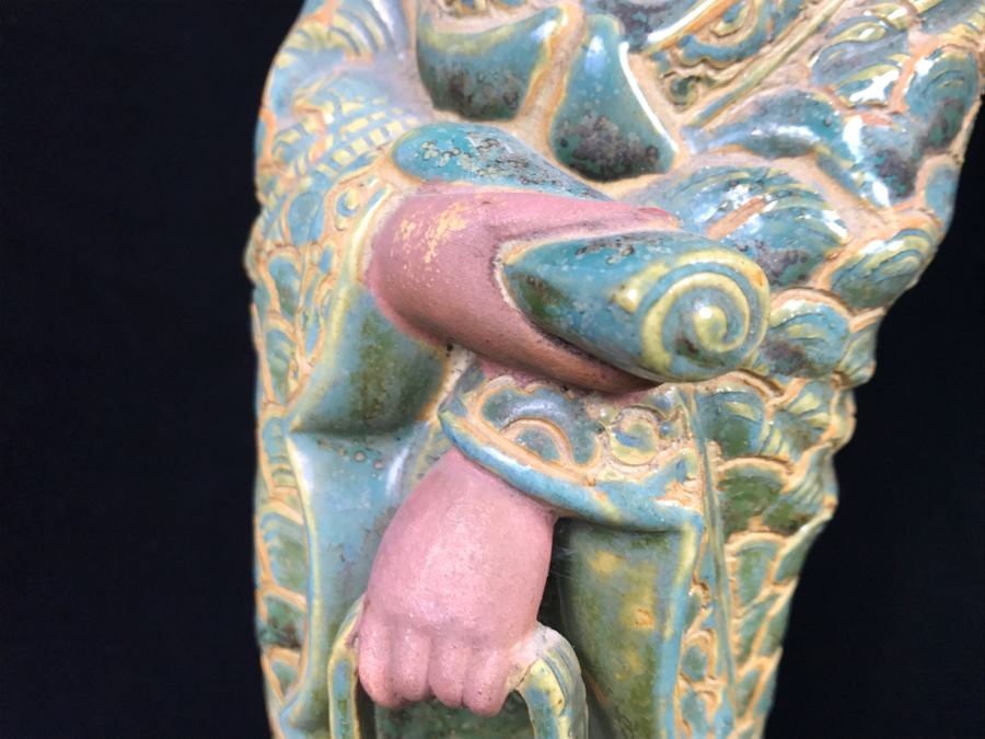 Signed Tall Chinese Figurine On Wooden Base [Photo 9]