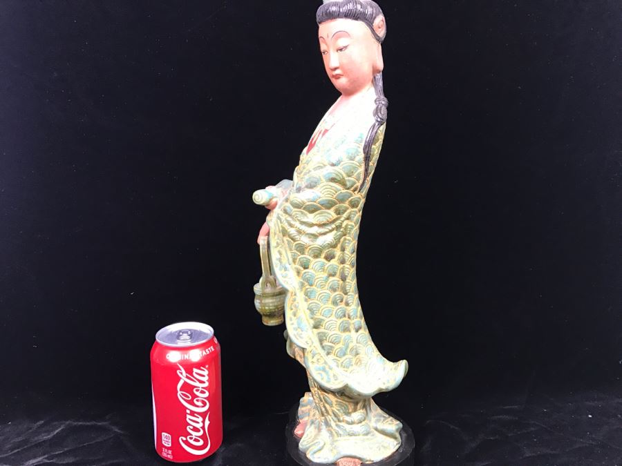 Signed Tall Chinese Figurine On Wooden Base [Photo 13]