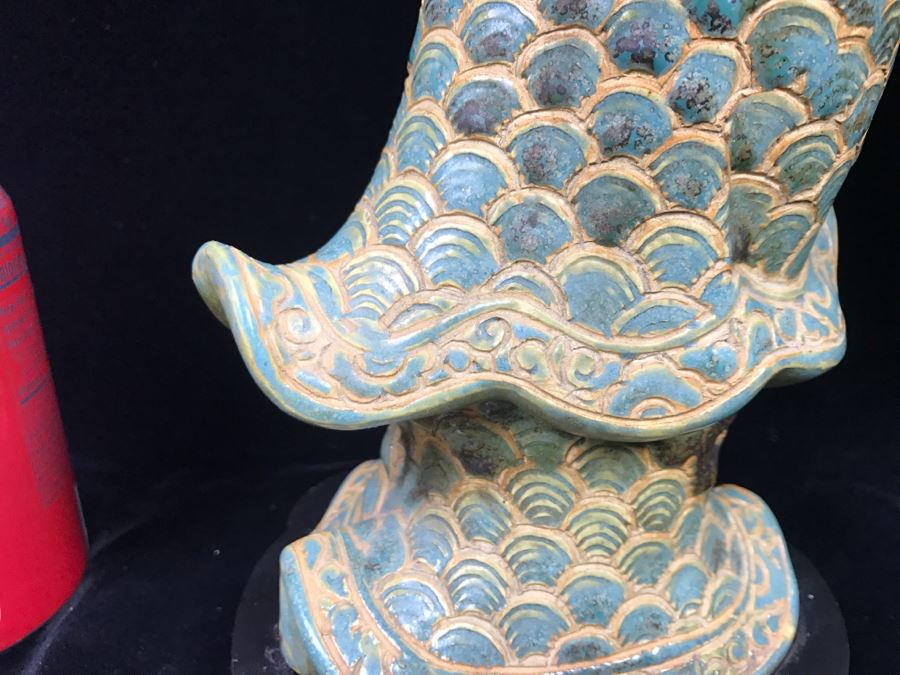 Signed Tall Chinese Figurine On Wooden Base [Photo 18]