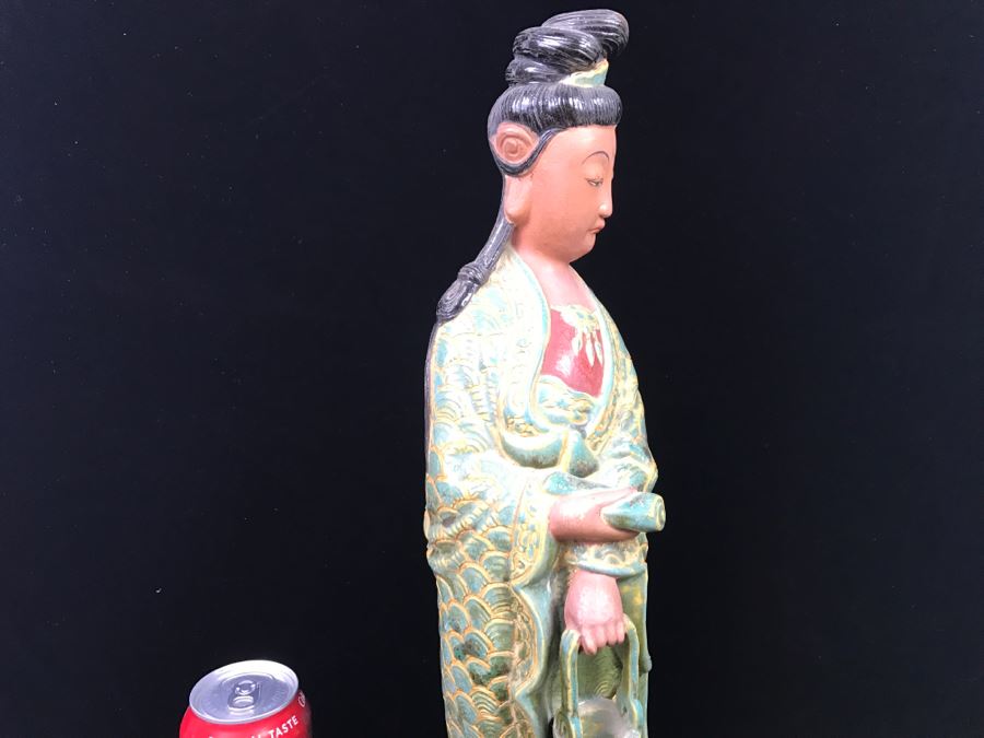 Signed Tall Chinese Figurine On Wooden Base [Photo 20]