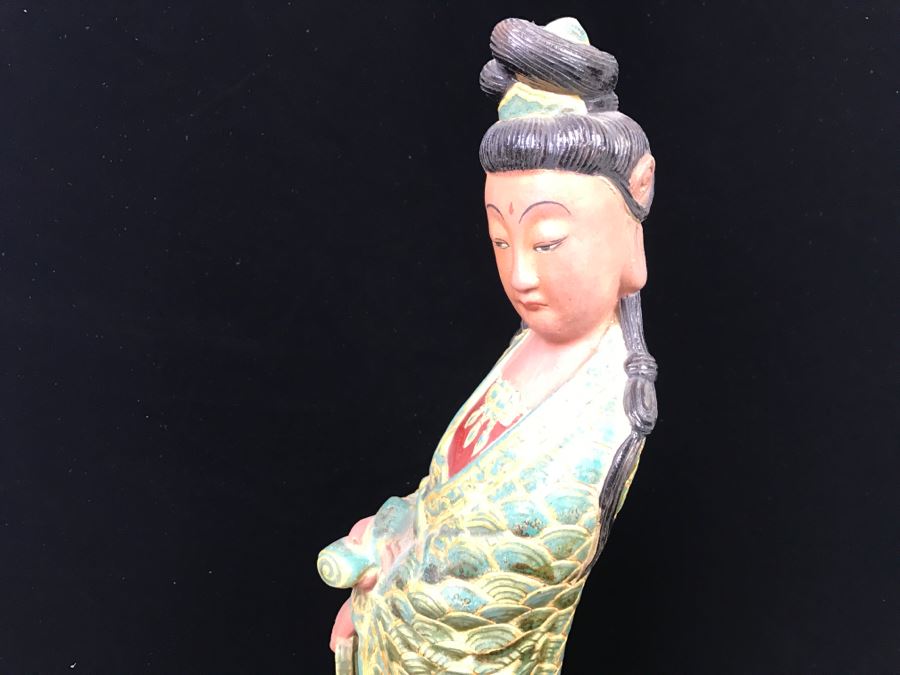 Signed Tall Chinese Figurine On Wooden Base [Photo 14]