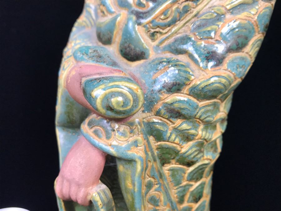 Signed Tall Chinese Figurine On Wooden Base [Photo 8]