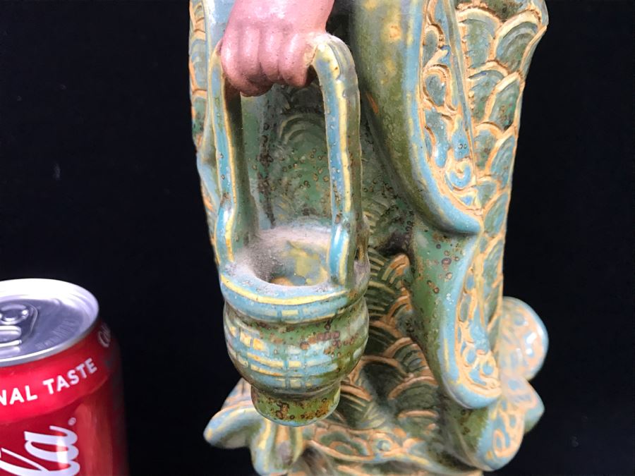Signed Tall Chinese Figurine On Wooden Base [Photo 10]