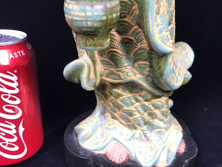 Signed Tall Chinese Figurine On Wooden Base [Photo 11]