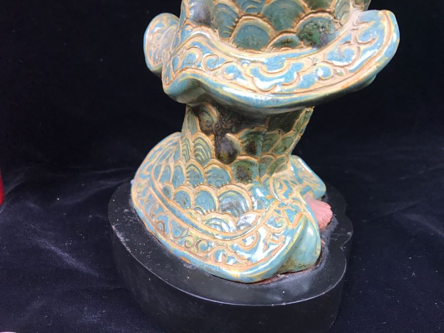 Signed Tall Chinese Figurine On Wooden Base [Photo 19]