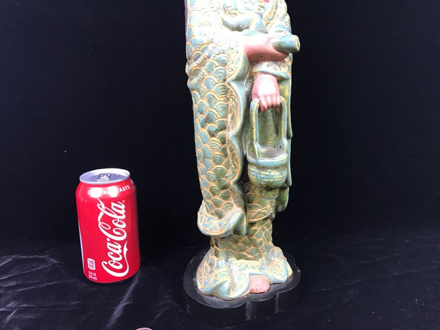 Signed Tall Chinese Figurine On Wooden Base [Photo 21]