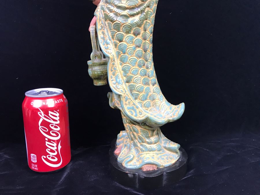 Signed Tall Chinese Figurine On Wooden Base [Photo 15]