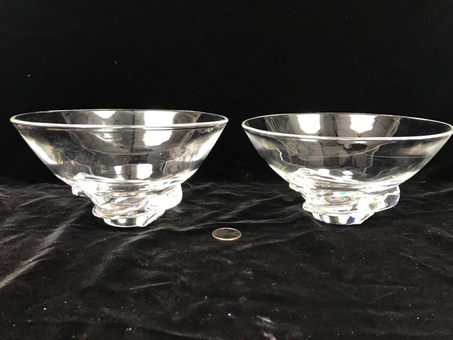 Pair Of Signed Steuben Crystal Spiral Bowls Mid-Century Design By Donald Pollard For Steuben in 1950's Minor Nicks Rough Spots On Base [Photo 4]
