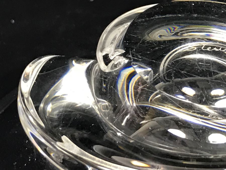 Pair Of Signed Steuben Crystal Spiral Bowls Mid-Century Design By Donald Pollard For Steuben in 1950's Minor Nicks Rough Spots On Base [Photo 16]