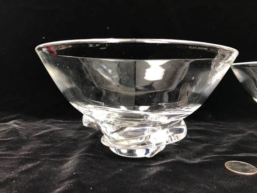 Pair Of Signed Steuben Crystal Spiral Bowls Mid Century Design By Donald Pollard For Steuben In