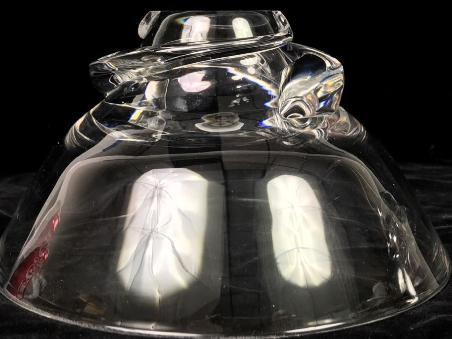 Pair Of Signed Steuben Crystal Spiral Bowls Mid-Century Design By Donald Pollard For Steuben in 1950's Minor Nicks Rough Spots On Base [Photo 2]