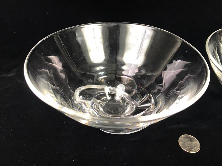 Pair Of Signed Steuben Crystal Spiral Bowls Mid-Century Design By Donald Pollard For Steuben in 1950's Minor Nicks Rough Spots On Base [Photo 6]