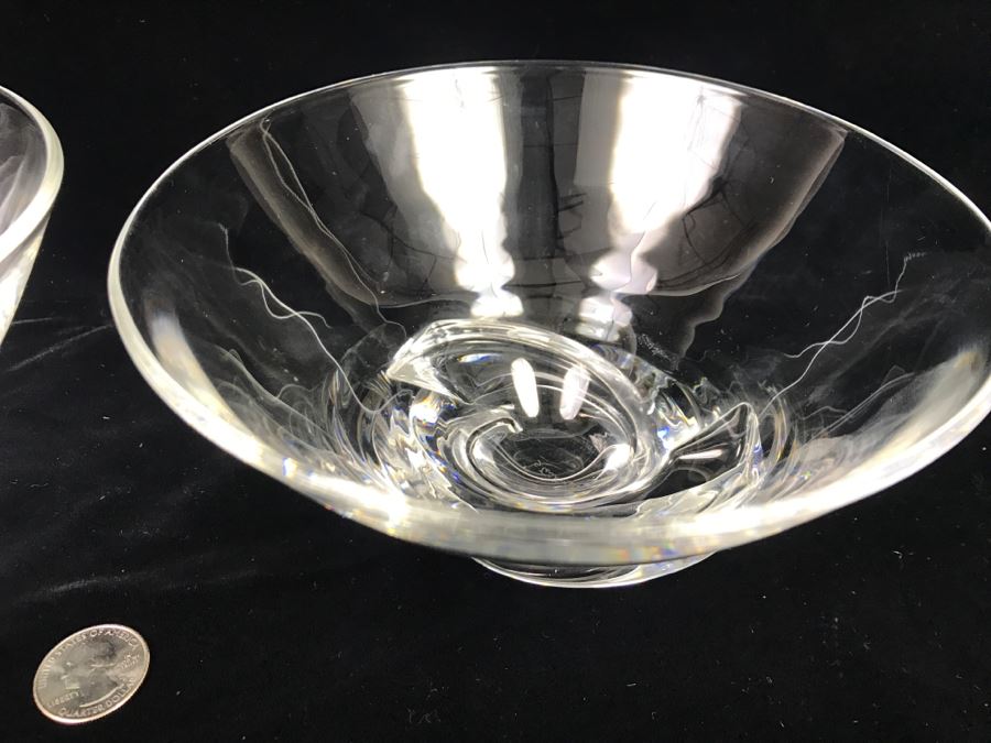 Pair Of Signed Steuben Crystal Spiral Bowls Mid-Century Design By Donald Pollard For Steuben in 1950's Minor Nicks Rough Spots On Base [Photo 9]