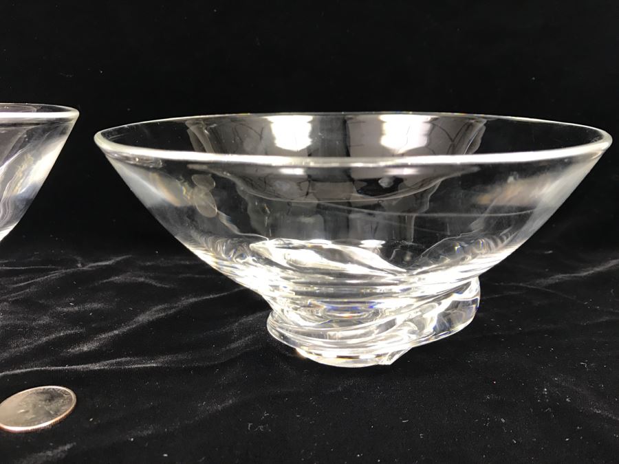 Pair Of Signed Steuben Crystal Spiral Bowls Mid Century Design By Donald Pollard For Steuben In