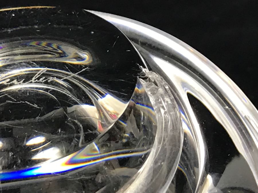 Pair Of Signed Steuben Crystal Spiral Bowls Mid-Century Design By Donald Pollard For Steuben in 1950's Minor Nicks Rough Spots On Base [Photo 14]