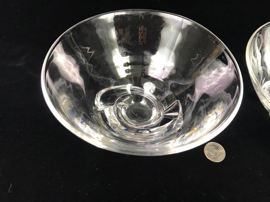 Pair Of Signed Steuben Crystal Spiral Bowls Mid-Century Design By Donald Pollard For Steuben in 1950's Minor Nicks Rough Spots On Base [Photo 7]