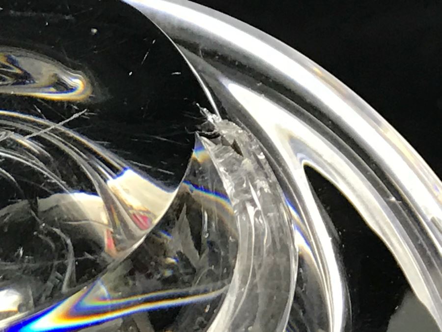 Pair Of Signed Steuben Crystal Spiral Bowls Mid-Century Design By Donald Pollard For Steuben in 1950's Minor Nicks Rough Spots On Base [Photo 15]