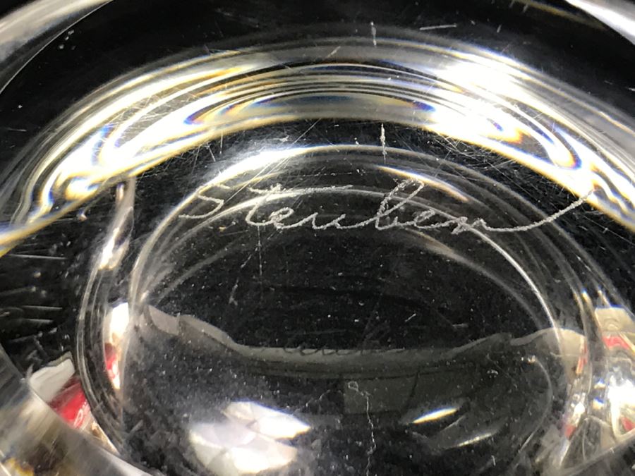 Pair Of Signed Steuben Crystal Spiral Bowls Mid-Century Design By Donald Pollard For Steuben in 1950's Minor Nicks Rough Spots On Base [Photo 3]