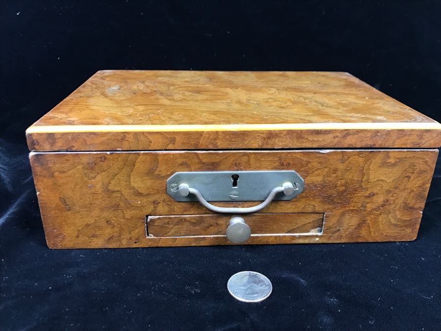Antique Wooden Walnut Lock Box