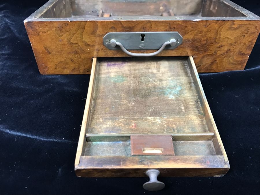 Antique Wooden Walnut Lock Box