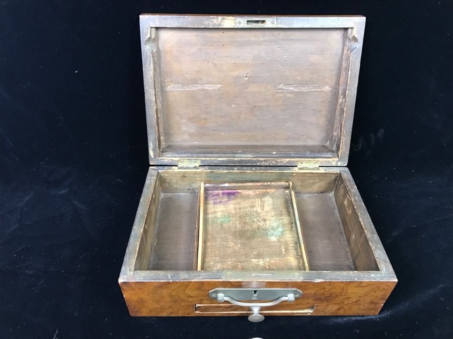 Antique Wooden Walnut Lock Box