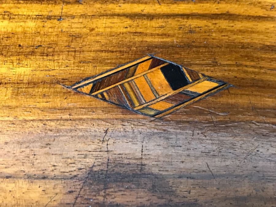 Stunning Antique Inlaid Wooden Tea Box With Geometric Patterns [Photo 9]