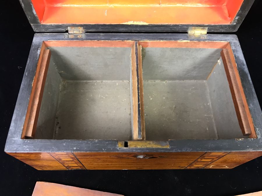 Stunning Antique Inlaid Wooden Tea Box With Geometric Patterns [Photo 15]