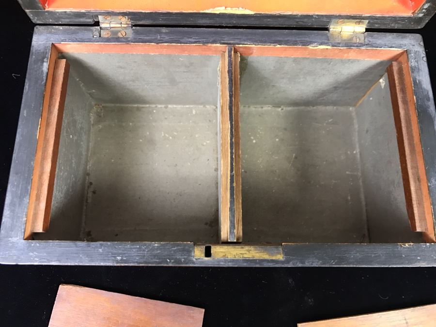 Stunning Antique Inlaid Wooden Tea Box With Geometric Patterns [Photo 16]