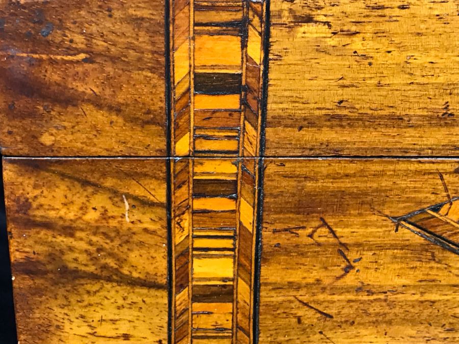 Stunning Antique Inlaid Wooden Tea Box With Geometric Patterns [Photo 6]